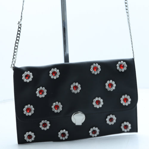 Topshop Womens Black Polyurethane Crossbody Size Small - Flower Detail