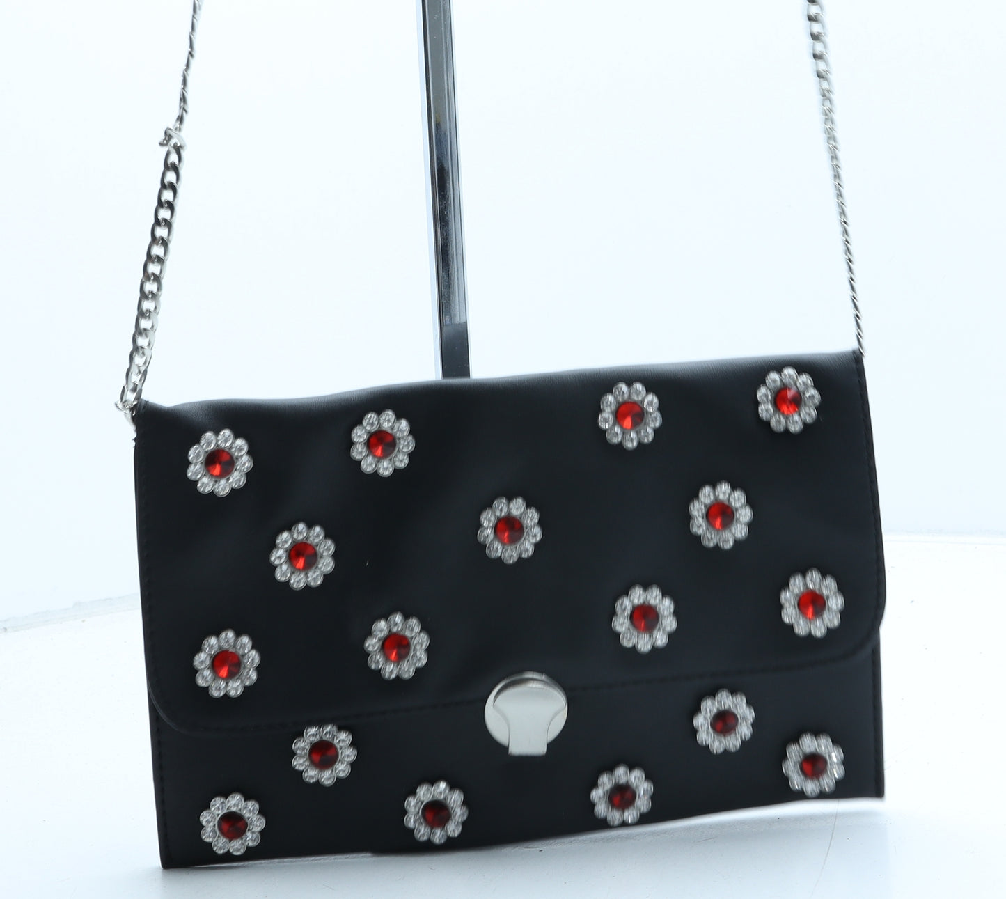 Topshop Womens Black Polyurethane Crossbody Size Small - Flower Detail