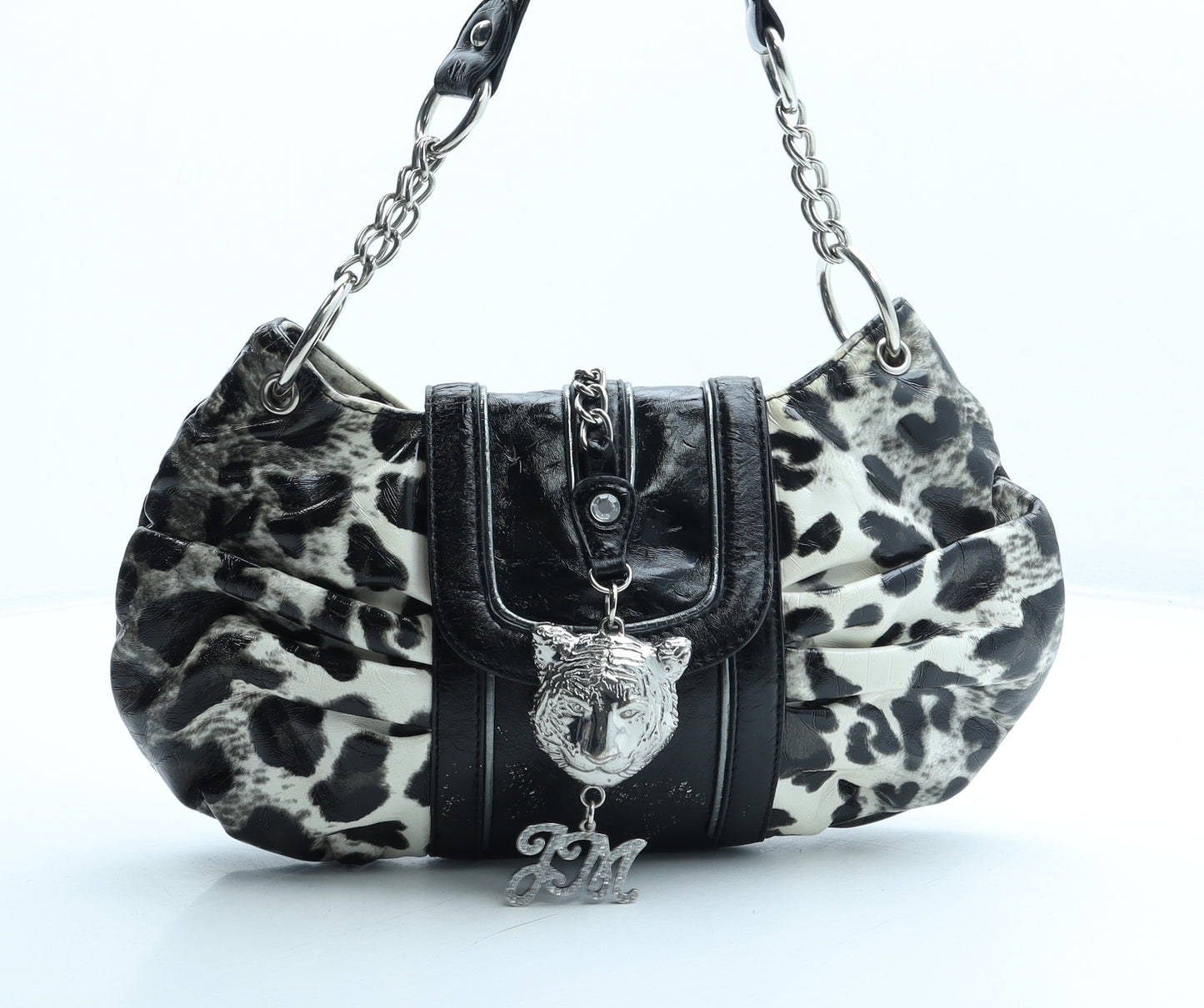 Star Womens Black Animal Print Polyurethane Top Handle Bag Size Small - Leopard Print