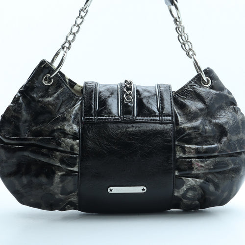 Star Womens Black Animal Print Polyurethane Top Handle Bag Size Small - Leopard Print
