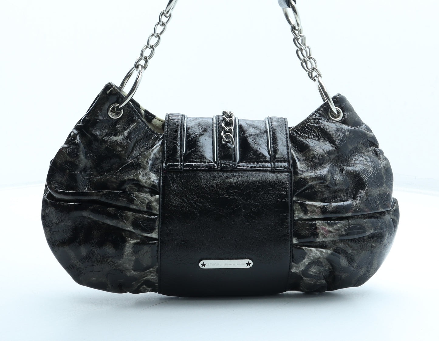 Star Womens Black Animal Print Polyurethane Top Handle Bag Size Small - Leopard Print