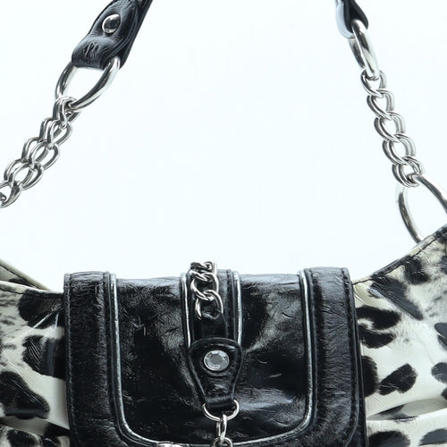 Star Womens Black Animal Print Polyurethane Top Handle Bag Size Small - Leopard Print