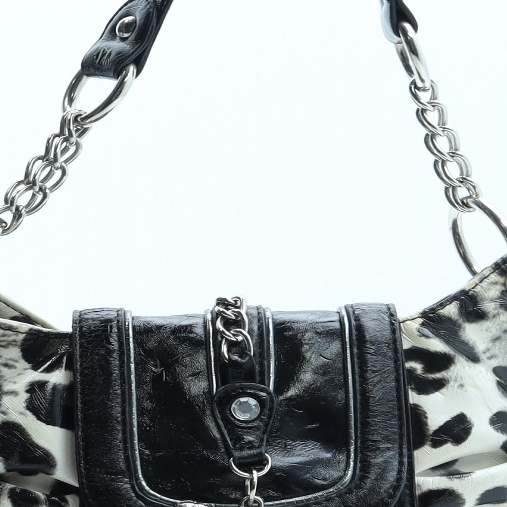 Star Womens Black Animal Print Polyurethane Top Handle Bag Size Small - Leopard Print