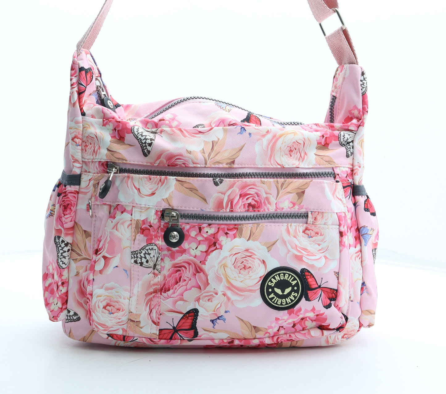Sangrila Womens Pink Floral Polyester Crossbody Size Medium