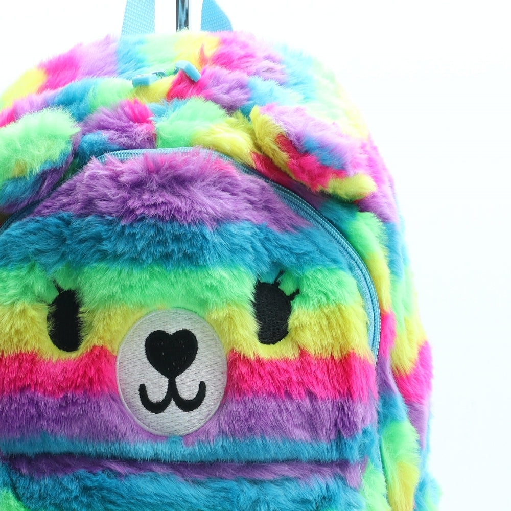 Smiggle Girls Multicoloured Striped Polyester Backpack Size Medium Zip - Bear Design