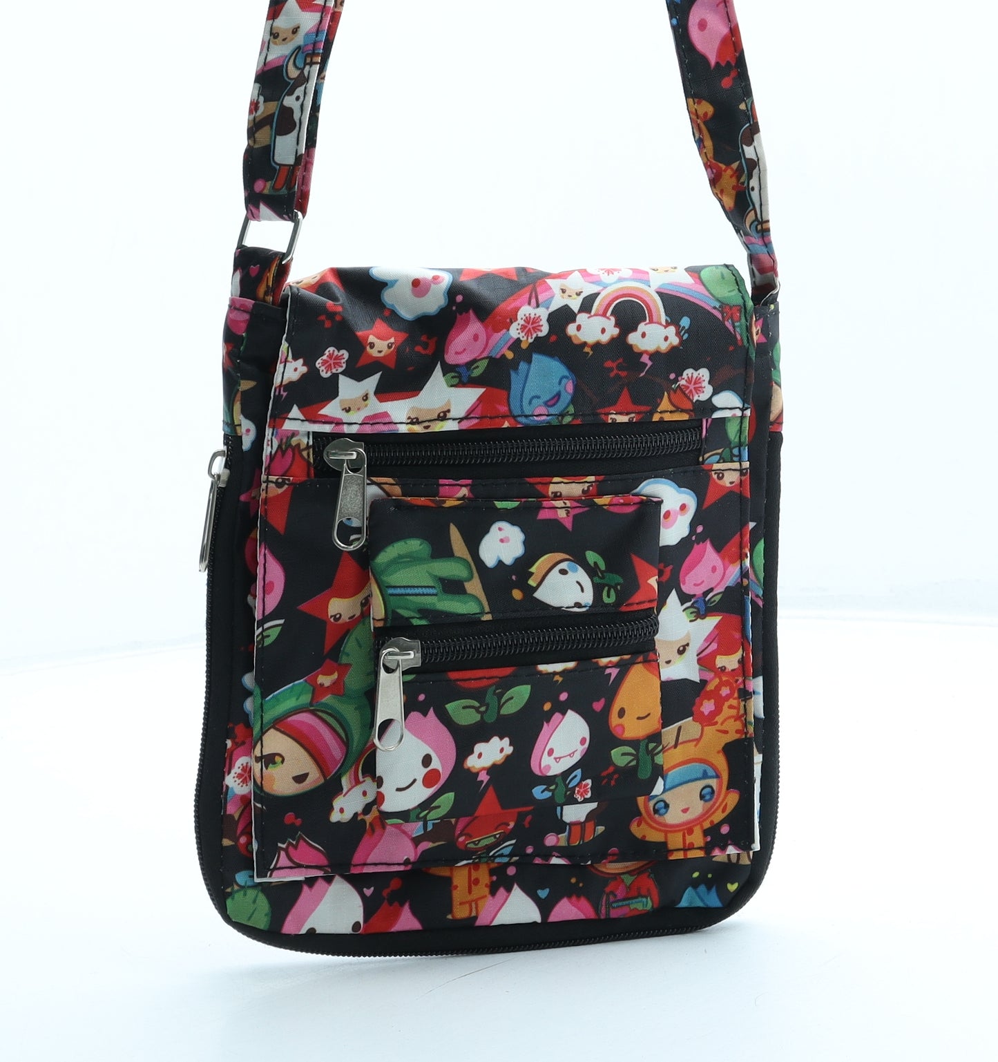 Preworn Girls Multicoloured Geometric Polyester Crossbody Size Small Hook & Loop
