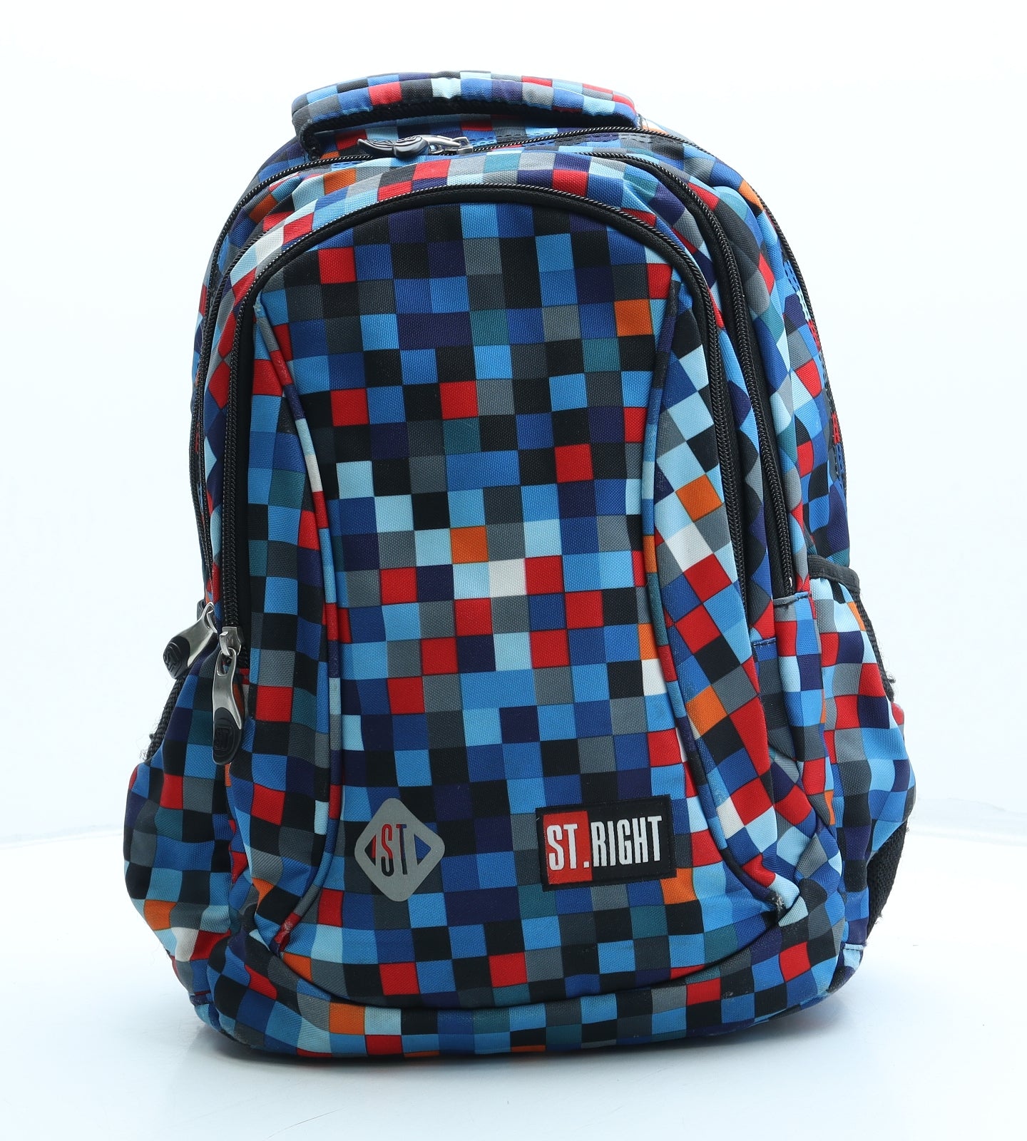 St. Right Boys Multicoloured Check Polyester Backpack Size Medium Zip
