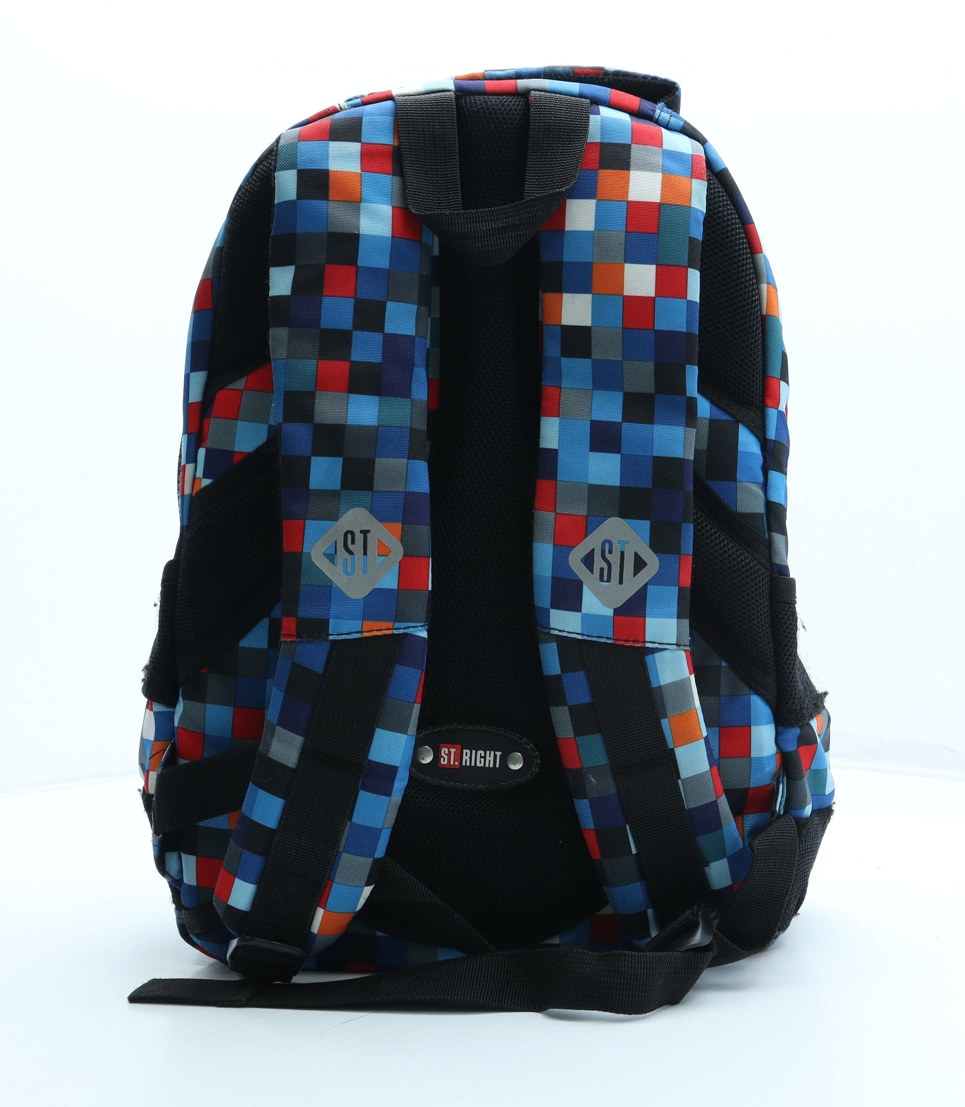 St. Right Boys Multicoloured Check Polyester Backpack Size Medium Zip