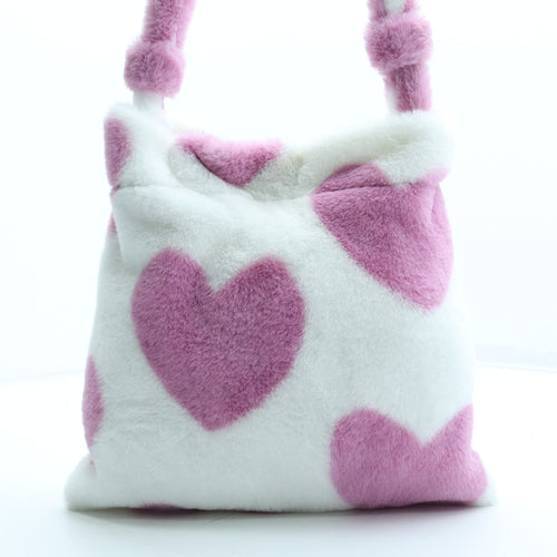 Preworn Girls Multicoloured Geometric Polyester Tote Size Medium Hook & Loop - Faux Fur Hearts