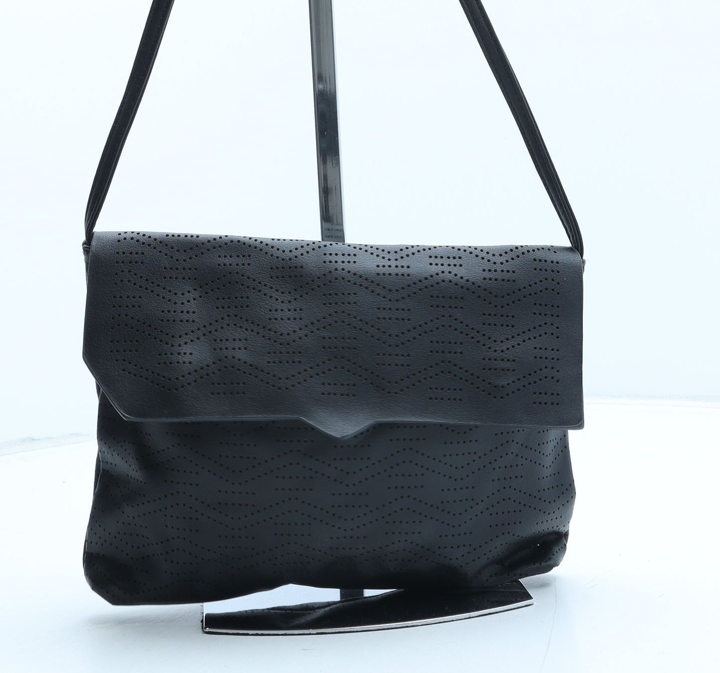 Pull&Bear Womens Black Geometric Polyurethane Crossbody Size Small