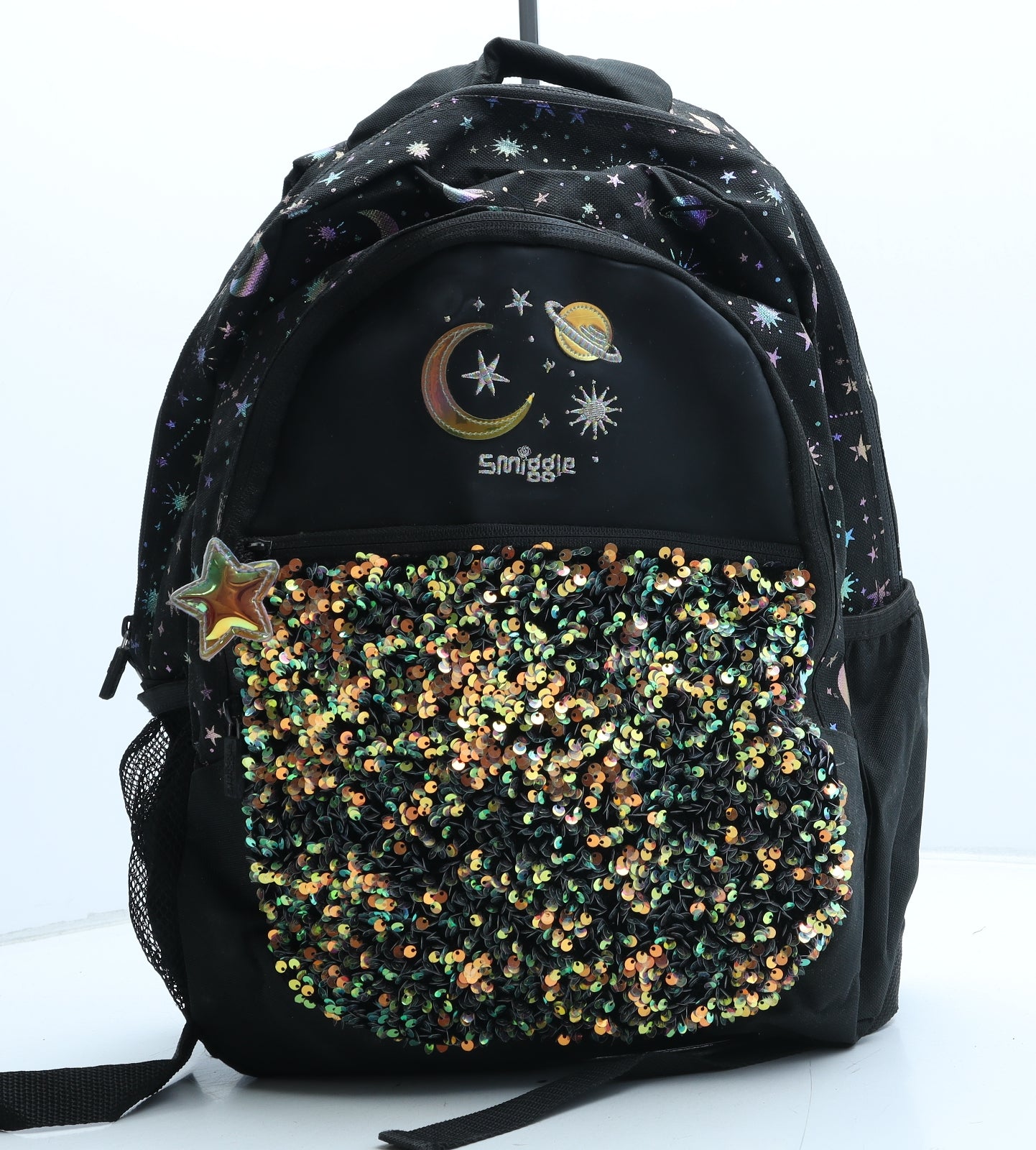 Smiggle Girls Black Geometric Polyester Backpack Size Large Zip