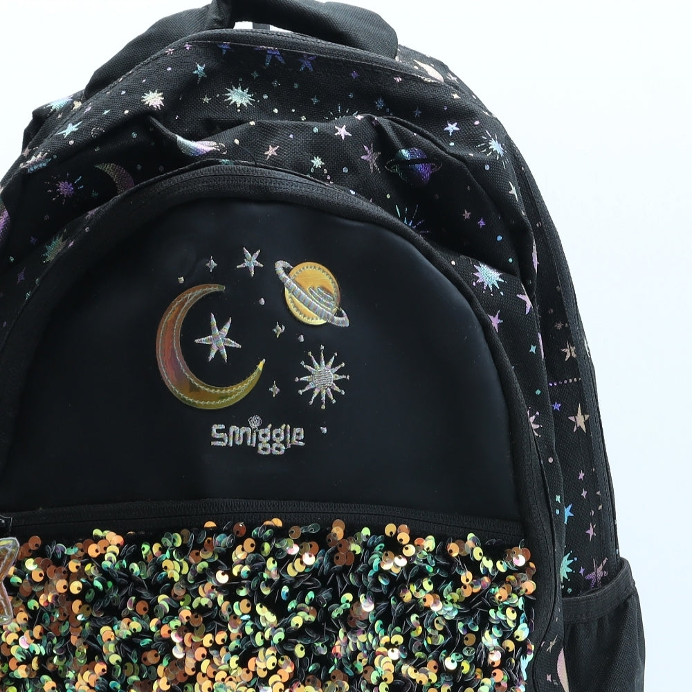 Smiggle Girls Black Geometric Polyester Backpack Size Large Zip