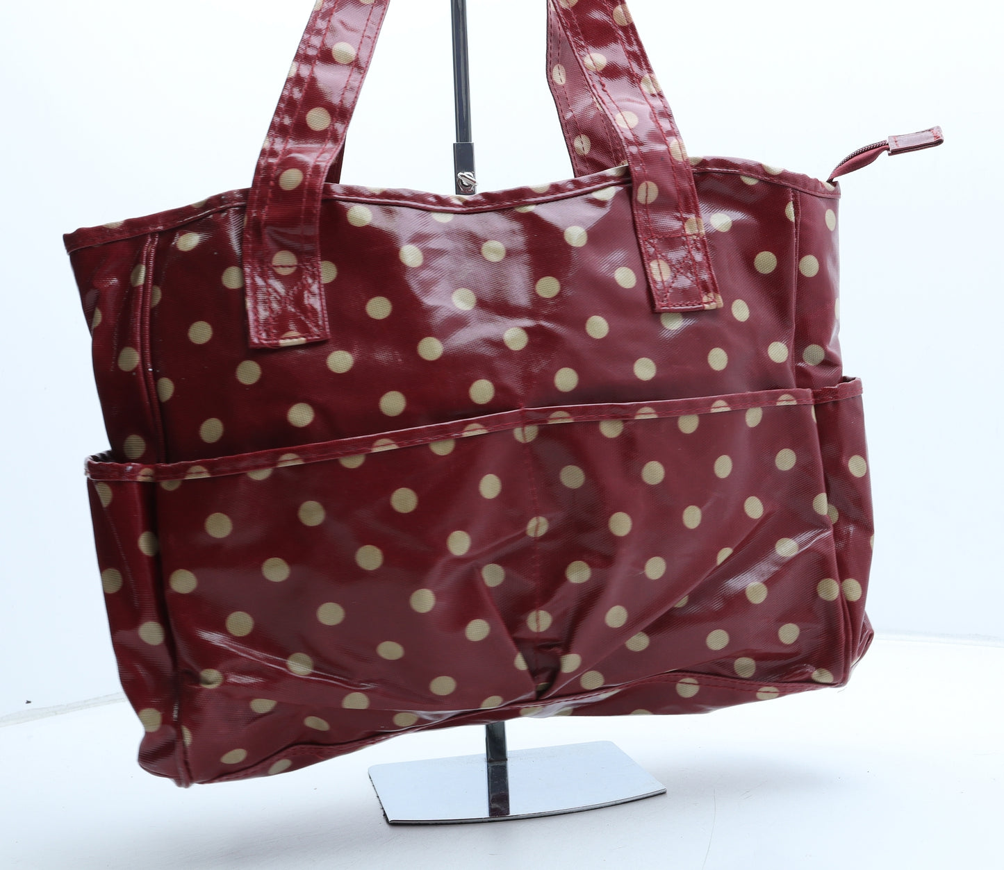 Preworn Womens Red Polka Dot Polyurethane Tote Size Large