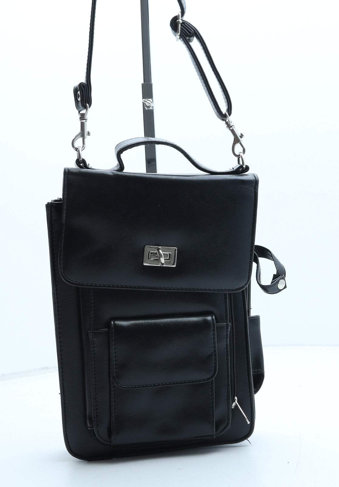 Preworn Womens Black Polyurethane Crossbody Size Small