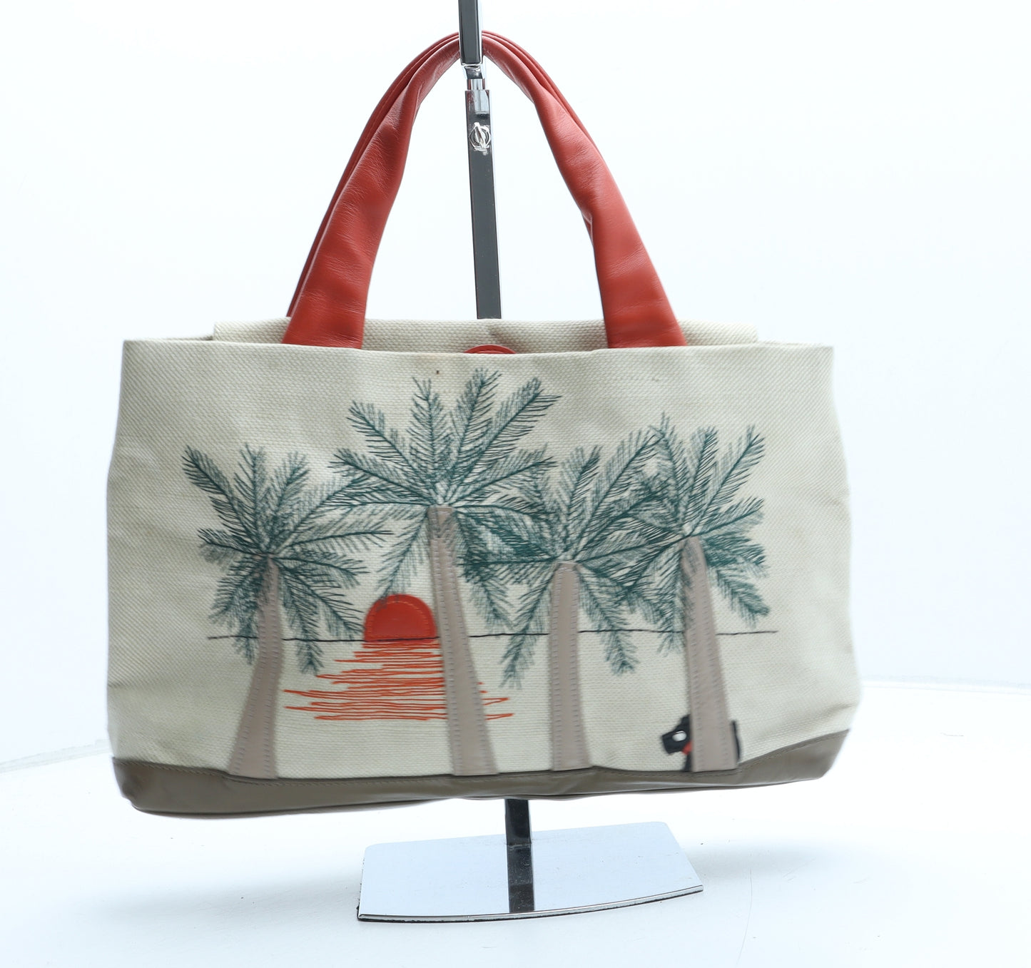 Radley Womens Beige Geometric Polyester Top Handle Bag Size Small - Palm Trees