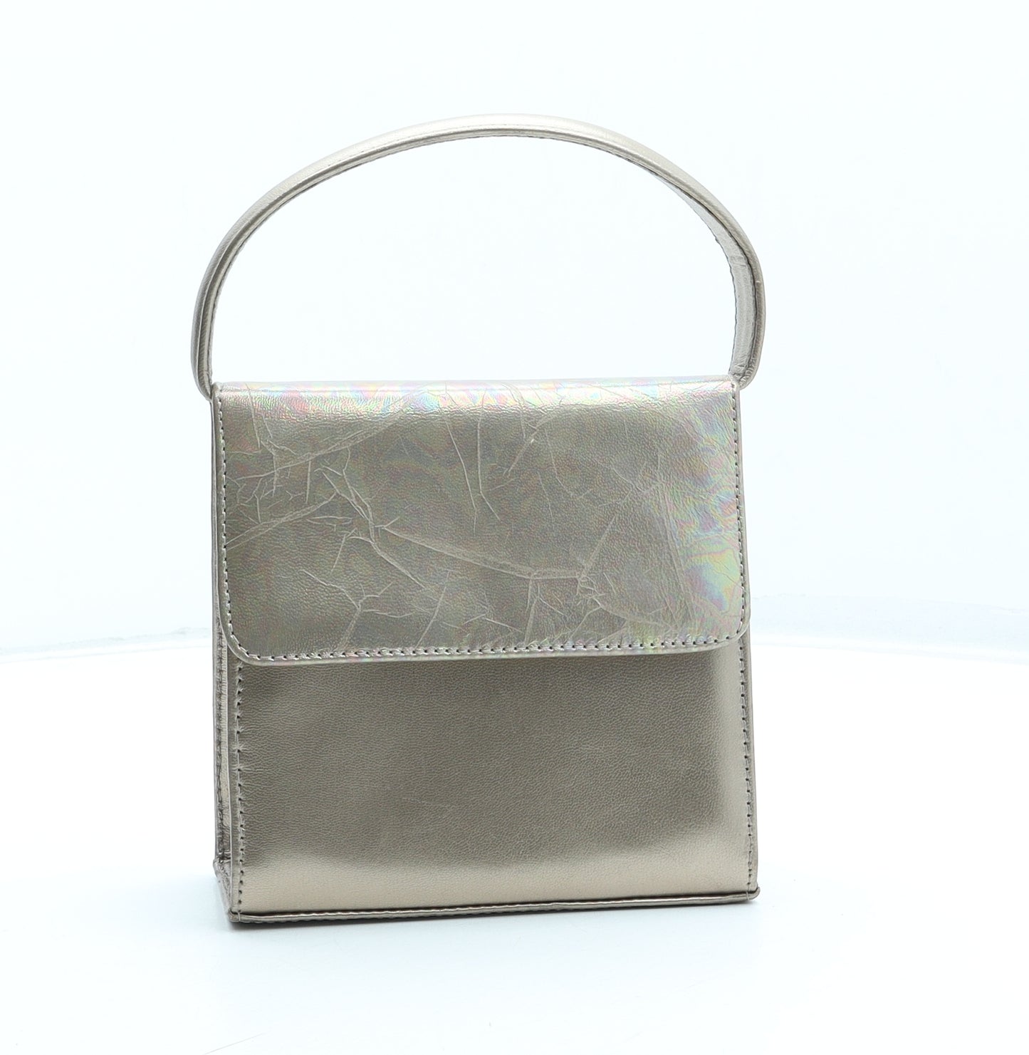 Preworn Womens Gold Polyurethane Top Handle Bag Size Small - Oil Spill Effect