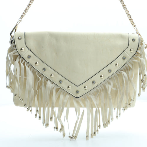 Preworn Womens Beige Polyurethane Shoulder Bag Size Small
