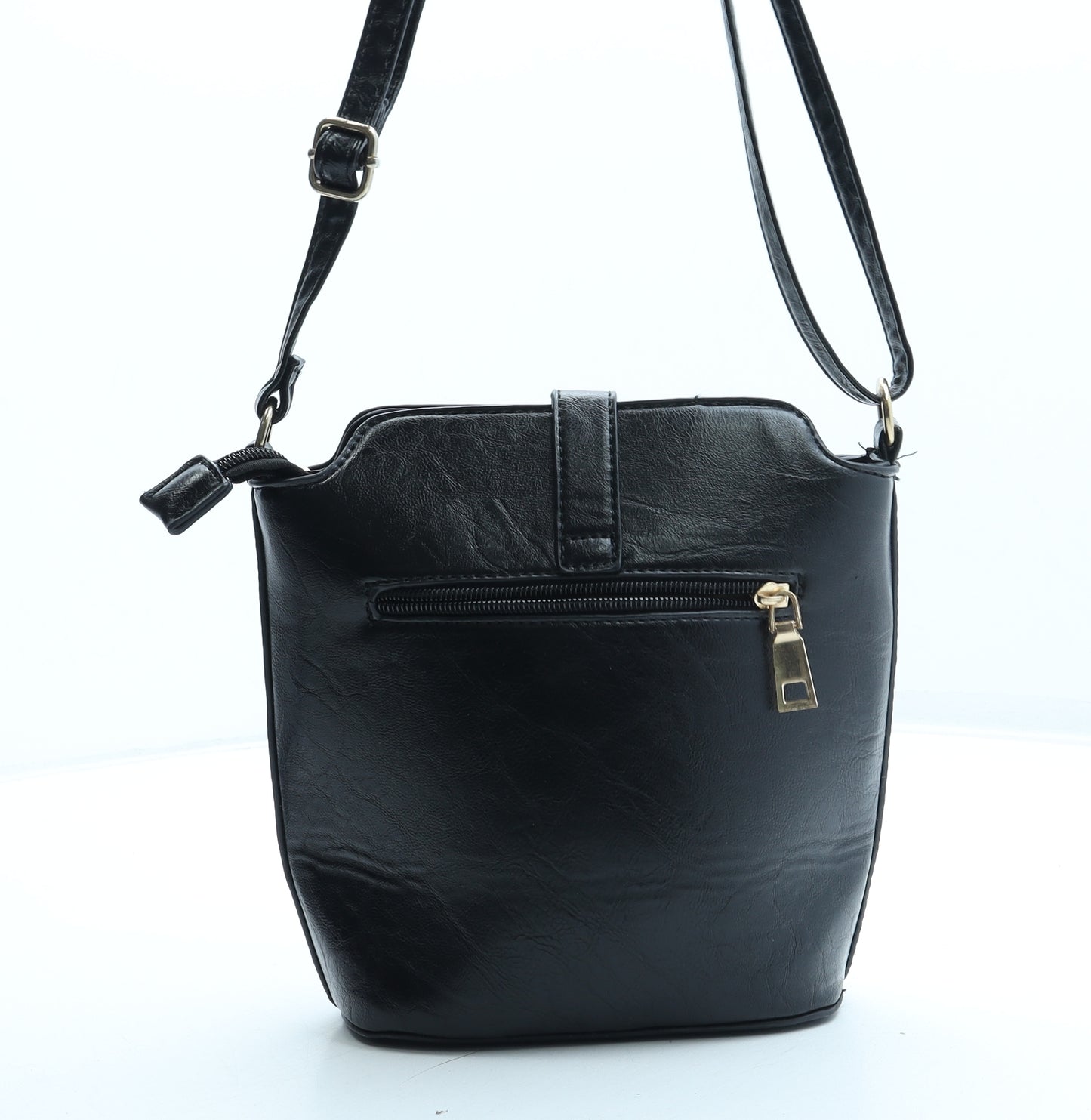 Preworn Womens Black Polyurethane Crossbody Size Small