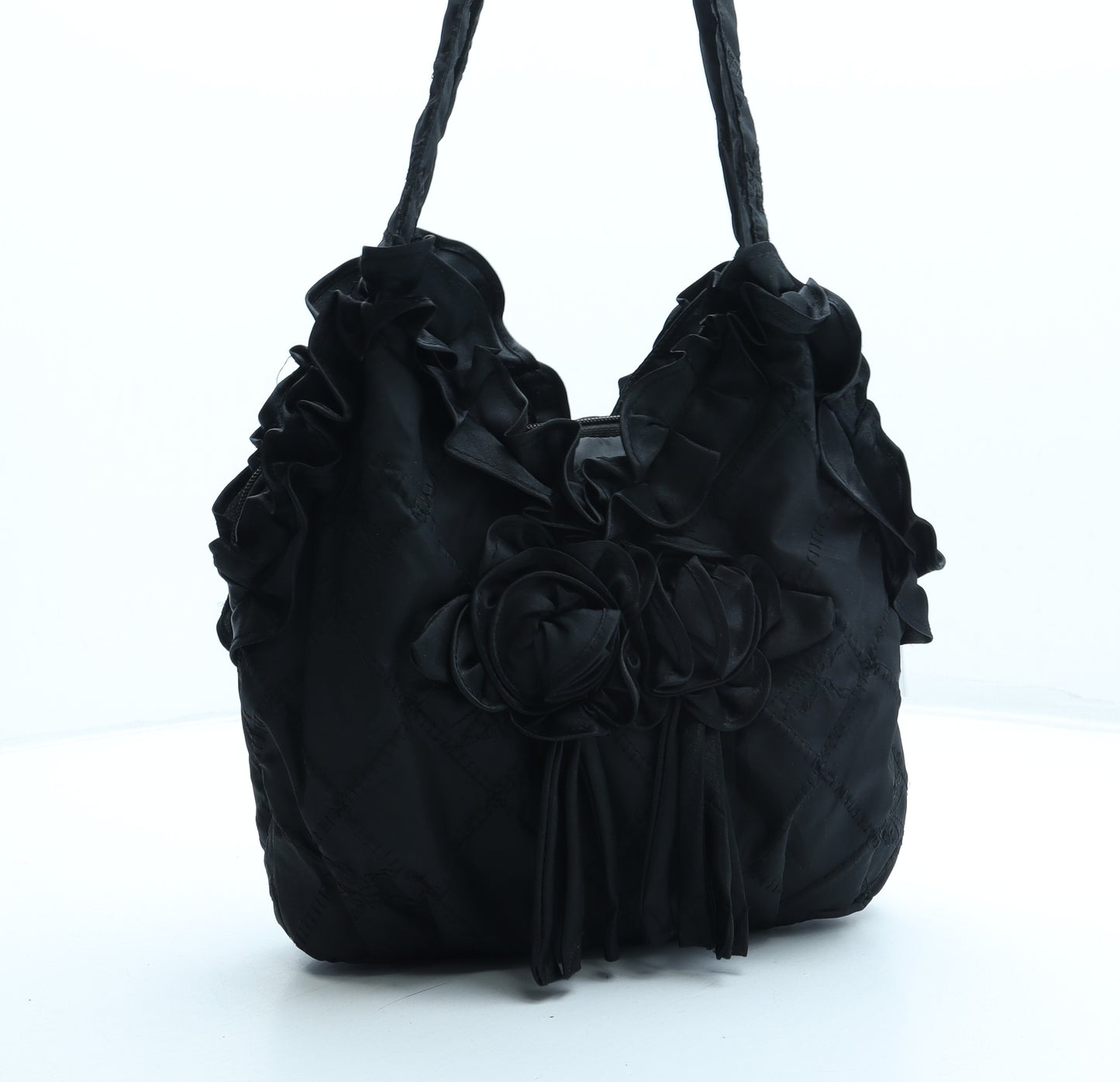 Preworn Womens Black Polyester Shoulder Bag Size Small - Butterfly Flower