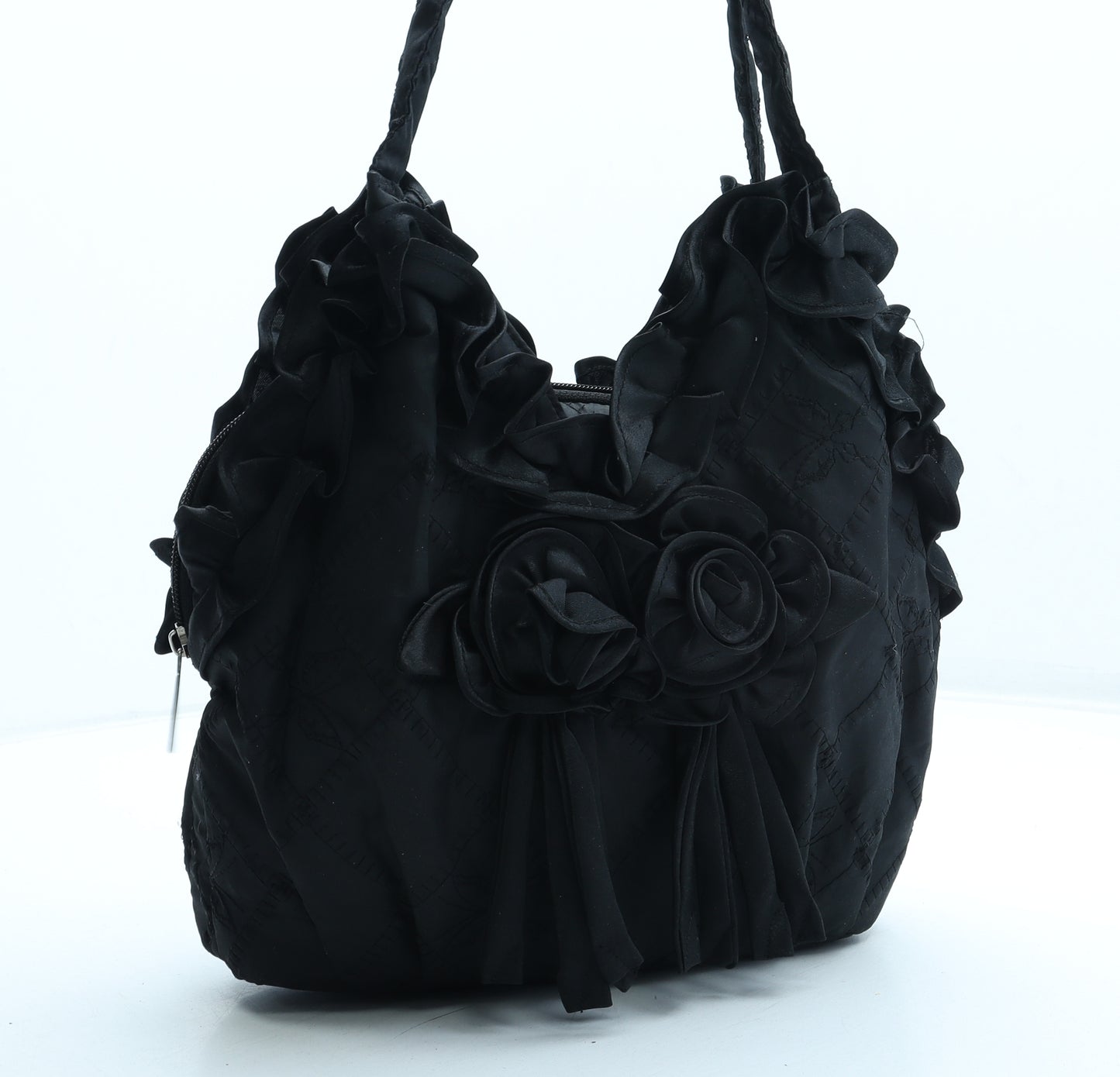 Preworn Womens Black Polyester Shoulder Bag Size Small - Butterfly Flower