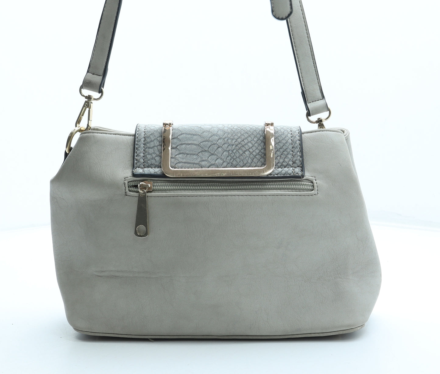 Preworn Womens Grey Polyurethane Hobo Bag Size Medium