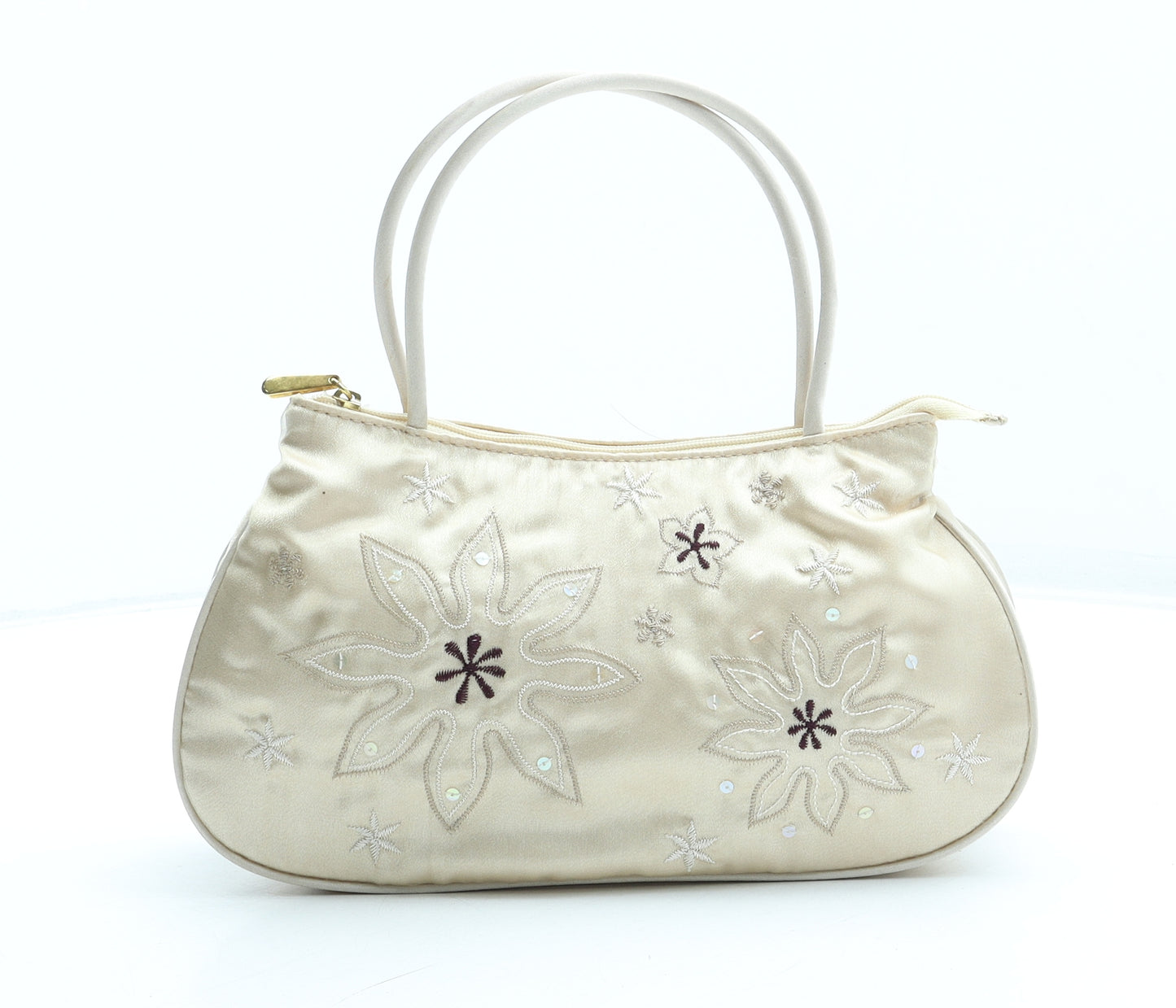 Preworn Womens Beige Geometric Polyester Top Handle Bag Size Small