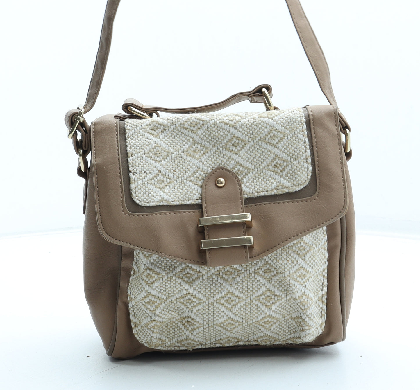 New Look Womens Brown Geometric Polyurethane Crossbody Size Small