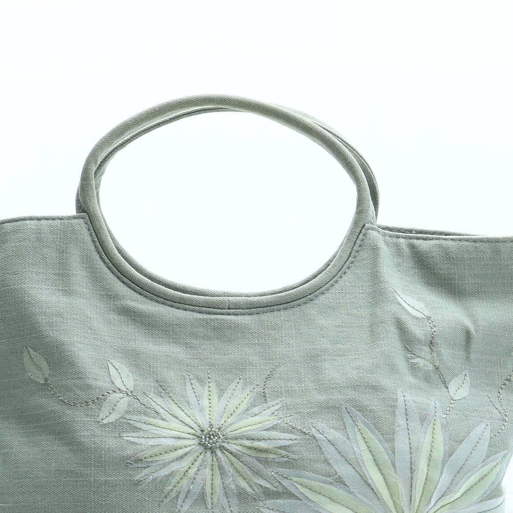 Preworn Womens Green Floral Cotton Top Handle Bag Size Medium