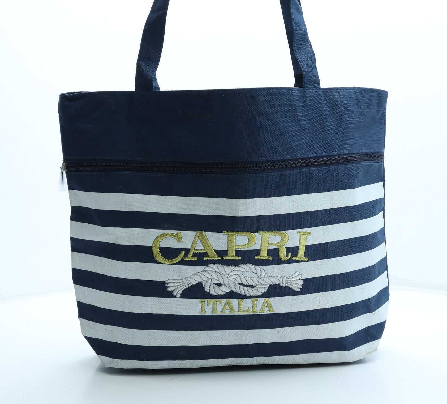 Capri Womens Blue Striped Polyester Tote Size Medium