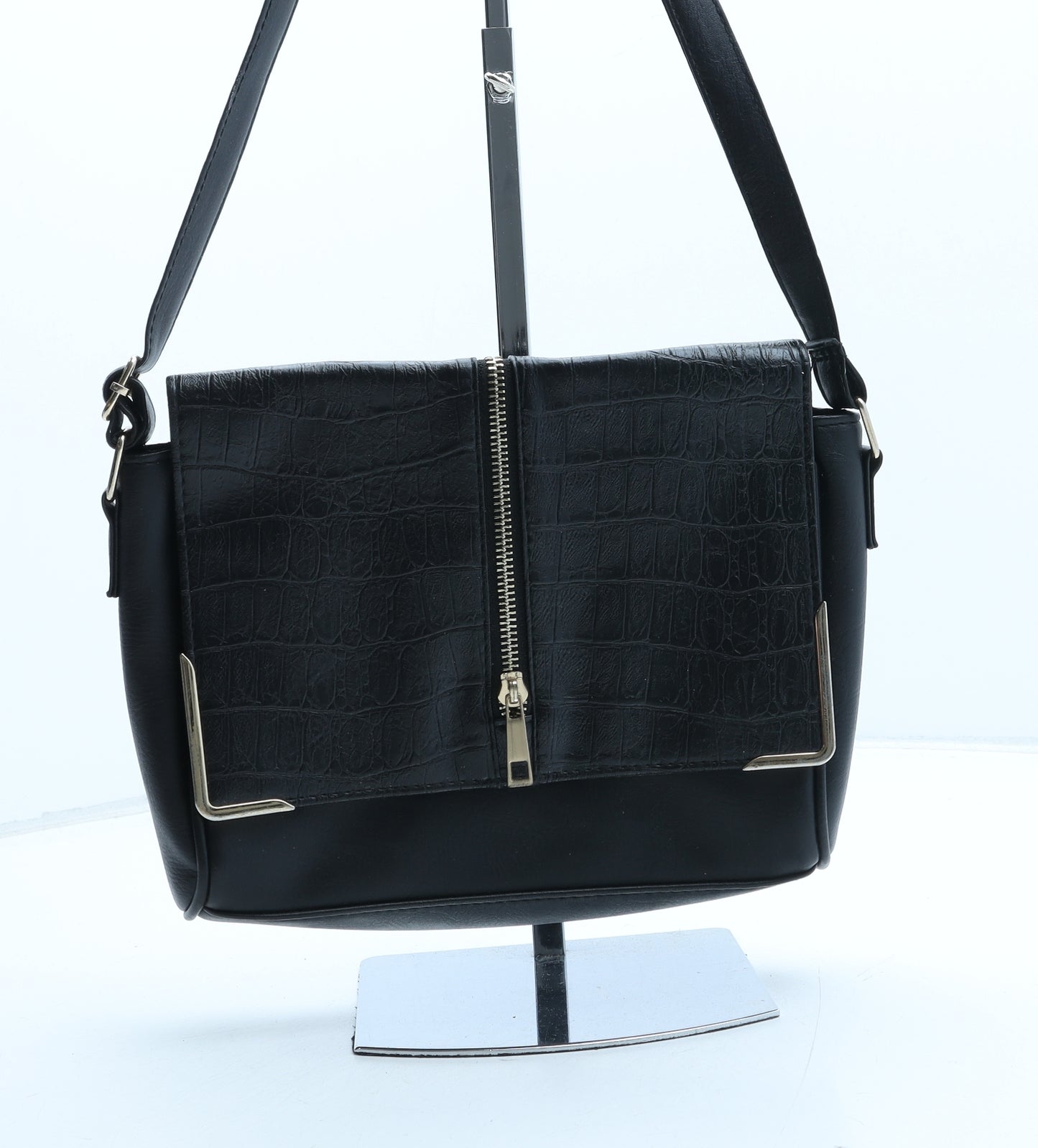 Atmosphere Womens Black Polyurethane Crossbody Size Medium - Croc Texture