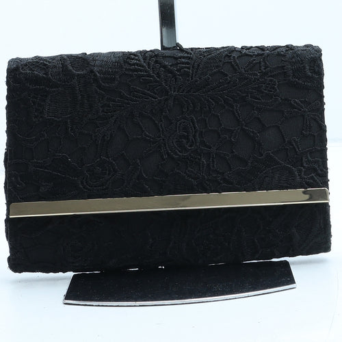 Preworn Womens Black Floral Polyester Clutch Size Medium - Textured