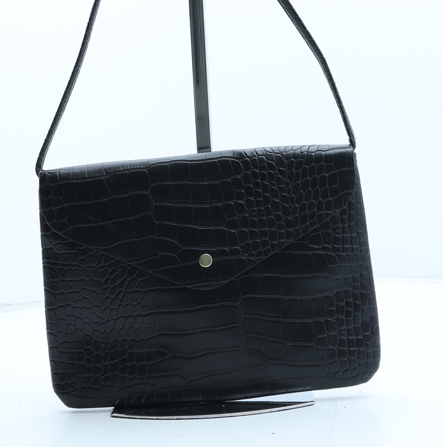 George Womens Black Polyurethane Crossbody Size Small - Croc Texture
