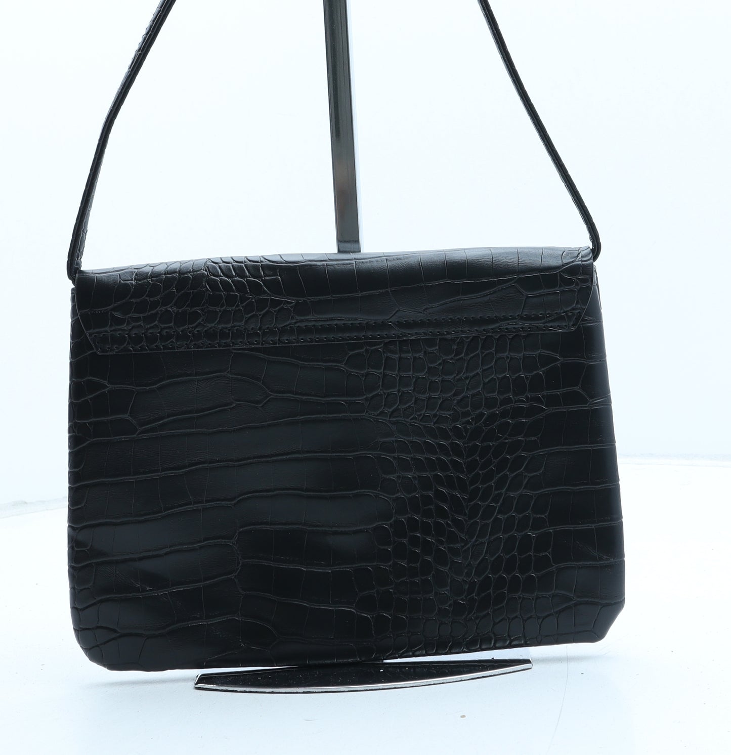 George Womens Black Polyurethane Crossbody Size Small - Croc Texture