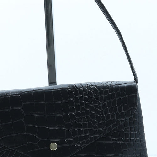 George Womens Black Polyurethane Crossbody Size Small - Croc Texture