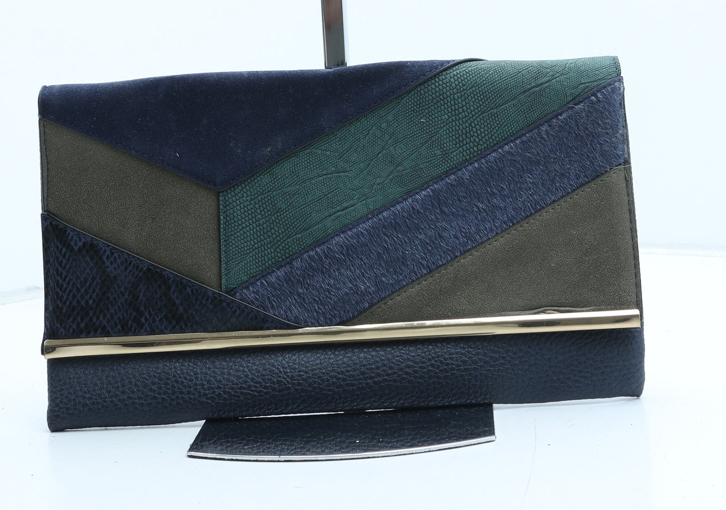 Atmosphere Womens Blue Colorblock Polyurethane Clutch Size Medium