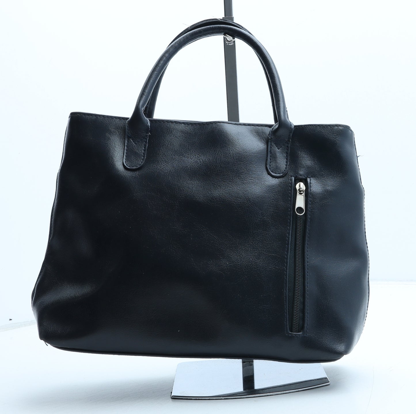 Preworn Womens Blue Polyurethane Top Handle Bag Size Medium