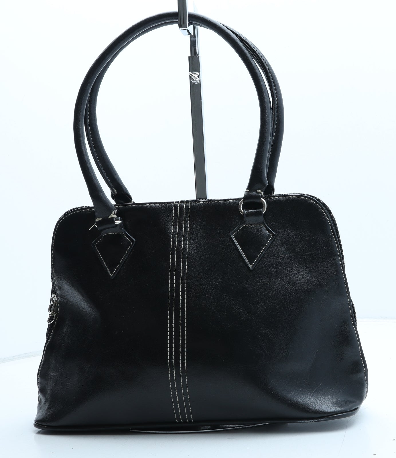 Preworn Womens Black Polyurethane Top Handle Bag Size Medium