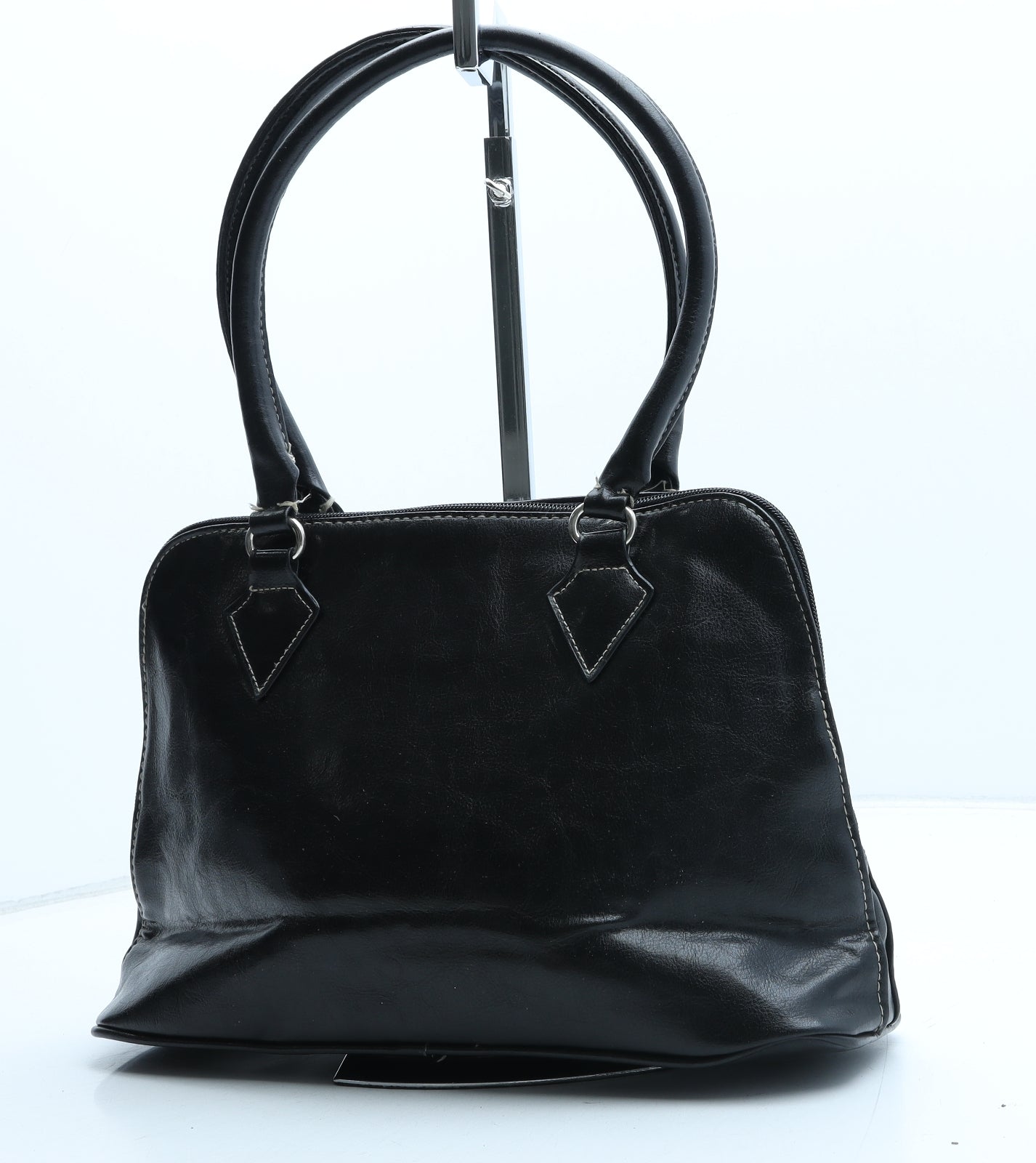 Preworn Womens Black Polyurethane Top Handle Bag Size Medium