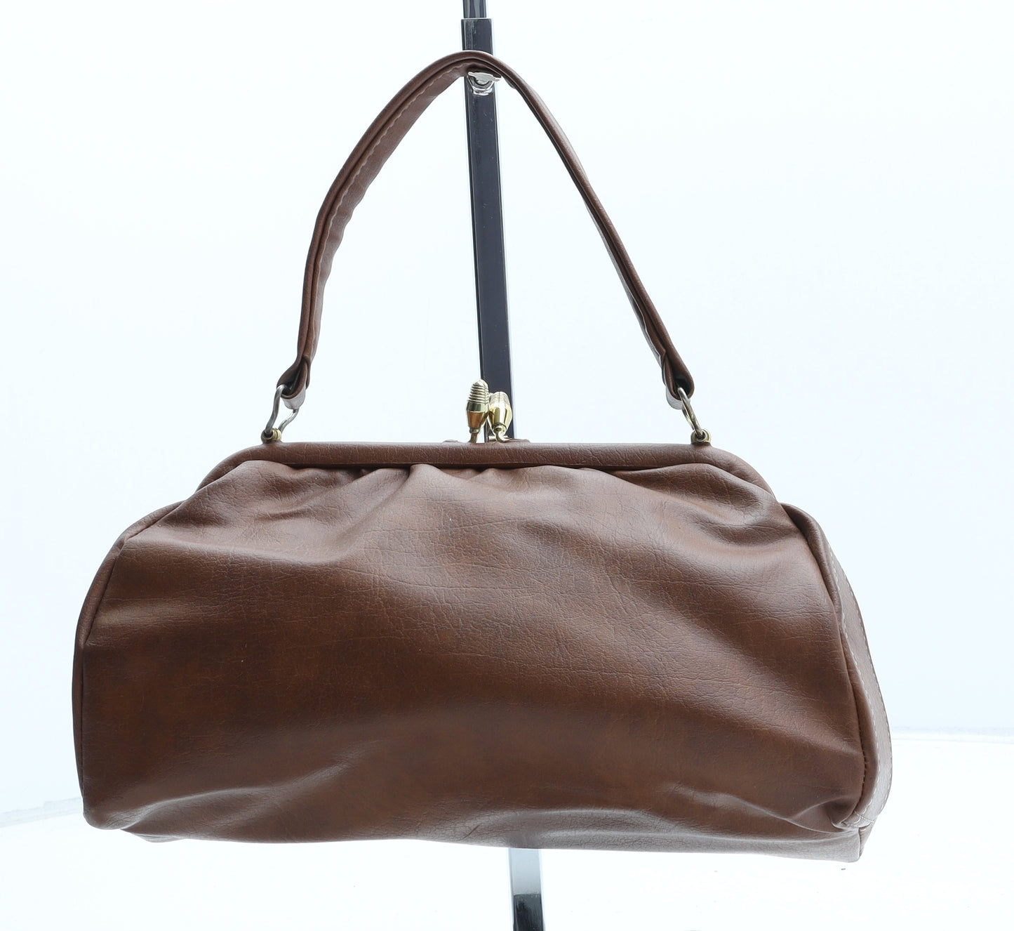 Preworn Womens Brown Polyurethane Top Handle Bag Size Small