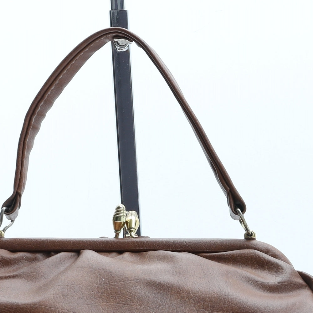 Preworn Womens Brown Polyurethane Top Handle Bag Size Small