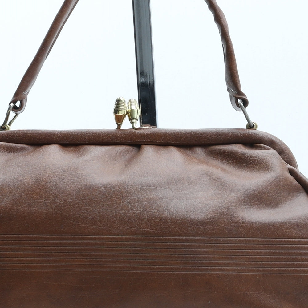 Preworn Womens Brown Polyurethane Top Handle Bag Size Small