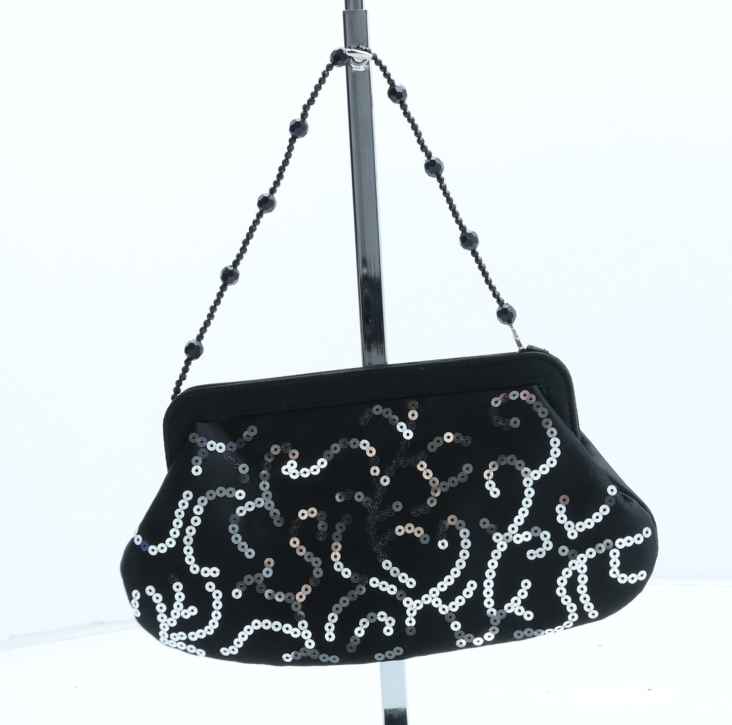 Preworn Womens Black Geometric Polyester Top Handle Bag Size Small