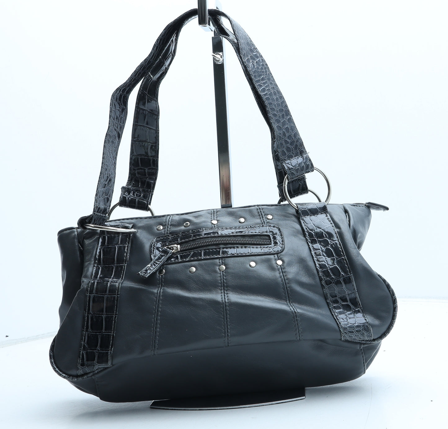 M&Co Womens Grey Polyurethane Shoulder Bag Size Medium - Croc Texture