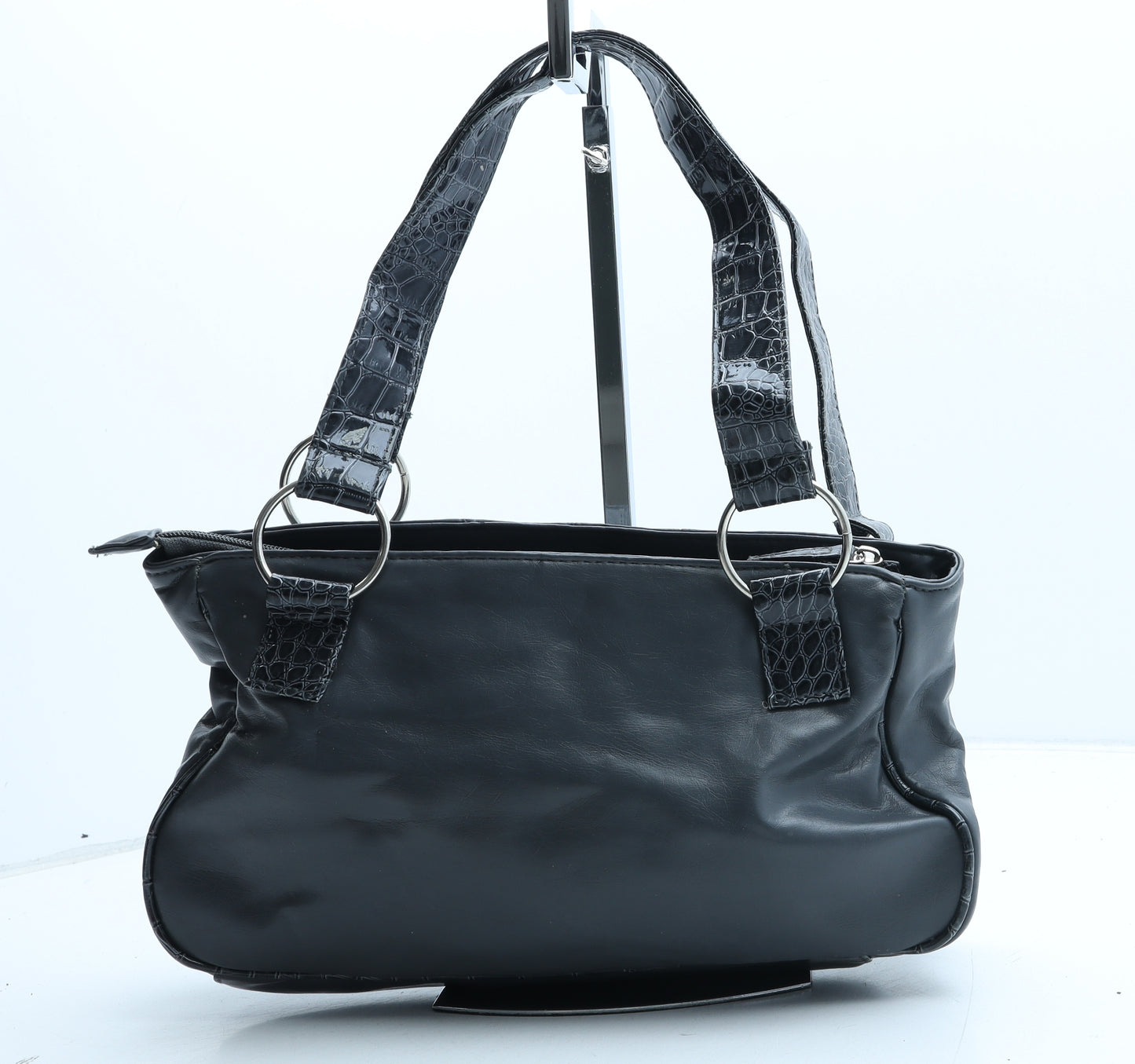 M&Co Womens Grey Polyurethane Shoulder Bag Size Medium - Croc Texture