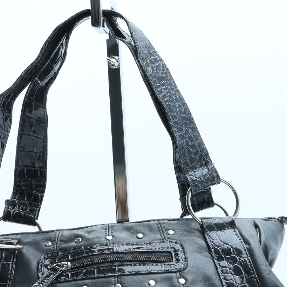 M&Co Womens Grey Polyurethane Shoulder Bag Size Medium - Croc Texture