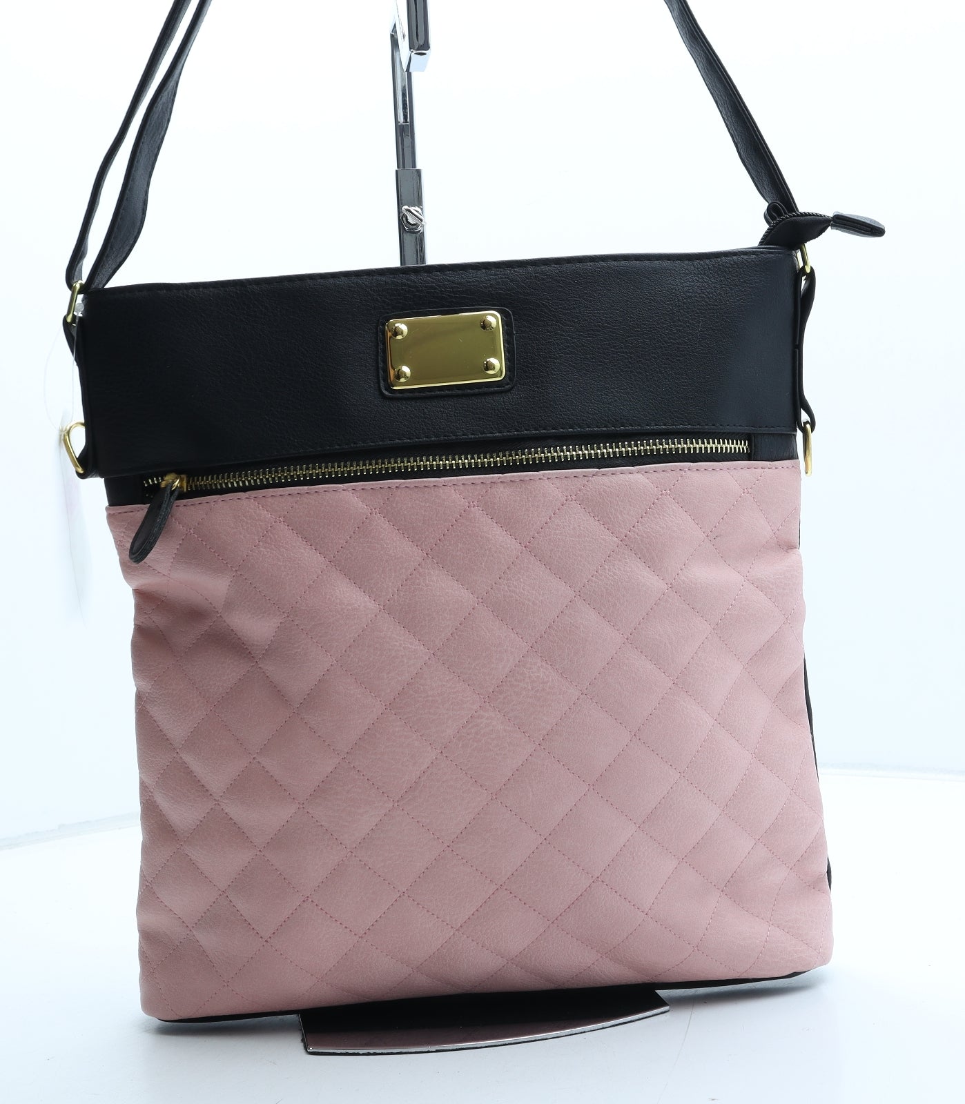 Nicole Brown Womens Pink Colorblock Polyurethane Crossbody Size Medium