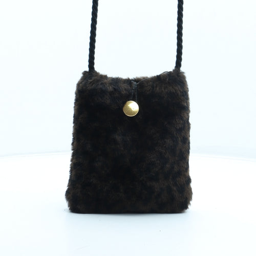 Preworn Womens Black Animal Print Polyester Shoulder Bag Size Small - Leopard Print