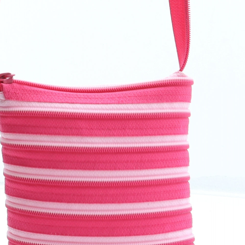 Preworn Black Striped Polyester Shoulder Bag Size Small Zip