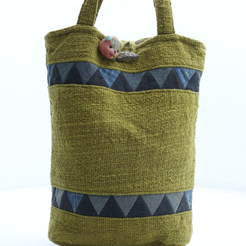 Preworn Womens Green Geometric Wood Top Handle Bag Size Medium - Teddy Bear