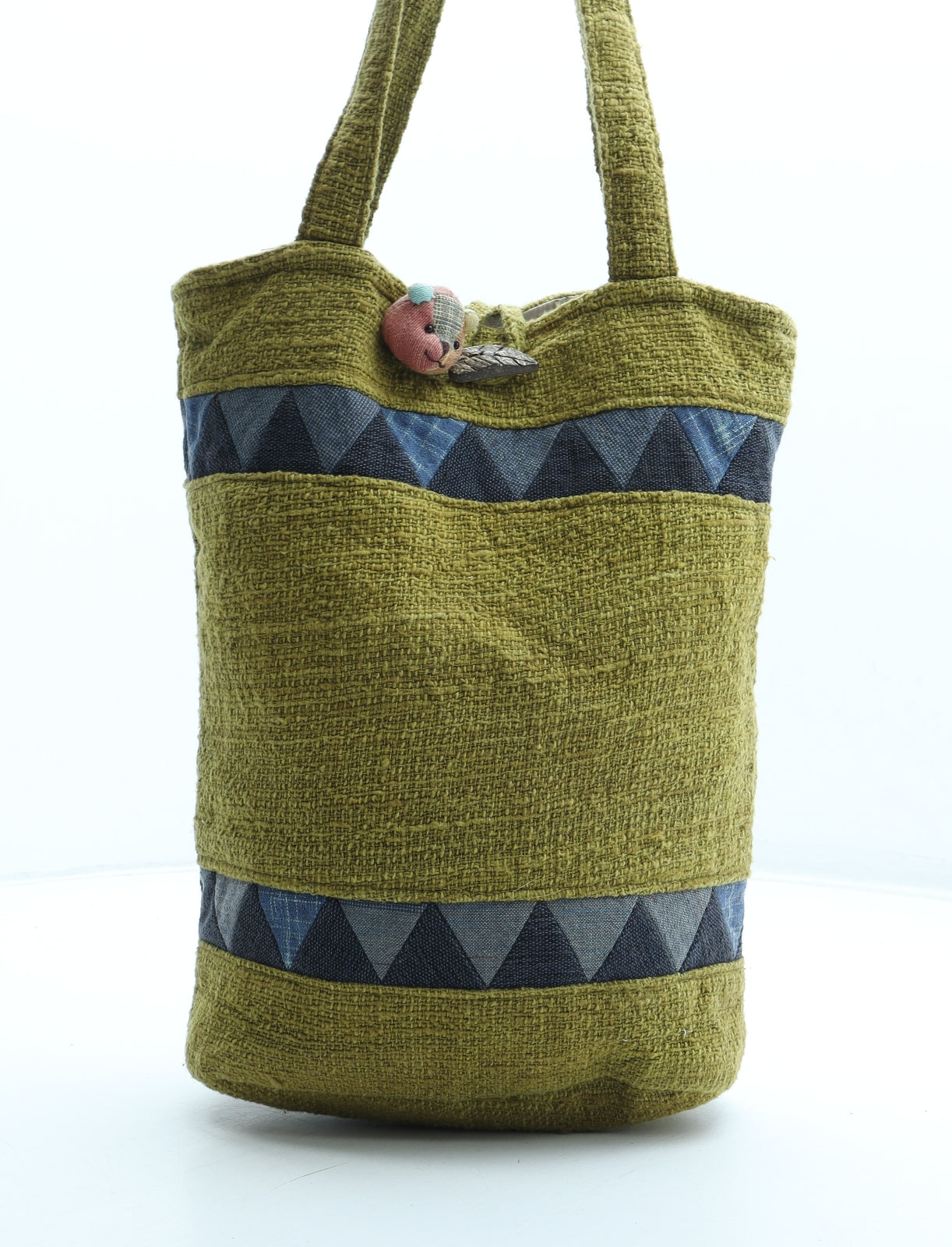 Preworn Womens Green Geometric Wood Top Handle Bag Size Medium - Teddy Bear